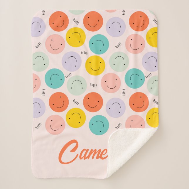 Colourful Smiling Happy Face Pattern Sherpa Blanket (Front)
