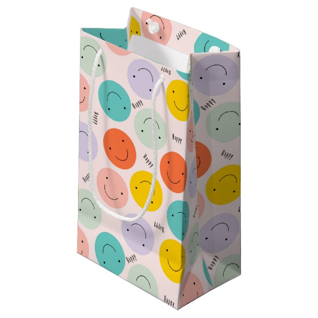 Colourful Smiling Happy Face Pattern Small Gift Bag (Front Angled)