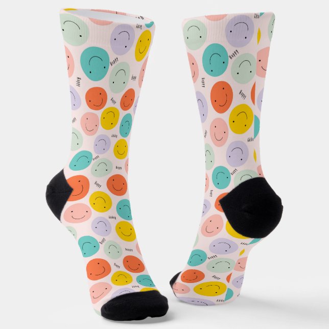 Colourful Smiling Happy Face Pattern Socks (Angled)