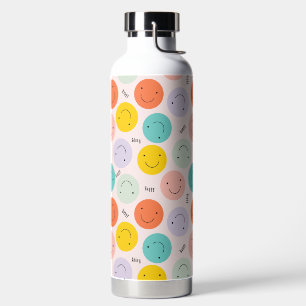 Colourful Smiling Happy Face Pattern Water Bottle