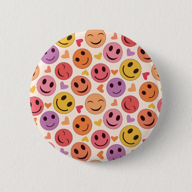 Colourful Smiling Happy faces with hearts   2 Inch Round Button (Front)