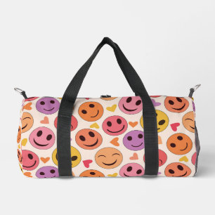 Colourful Smiling Happy faces with hearts   Duffle Bag