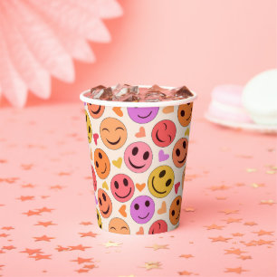 Colourful Smiling Happy faces with hearts   Paper Cups