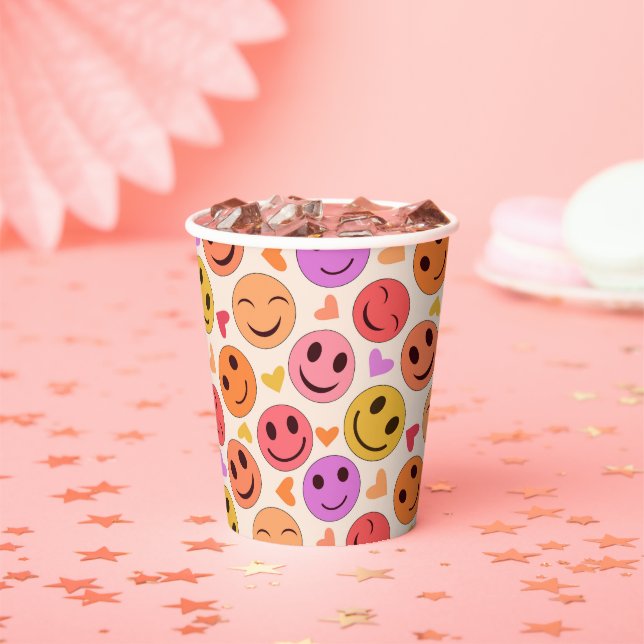 Colourful Smiling Happy faces with hearts   Paper Cups (Insitu)