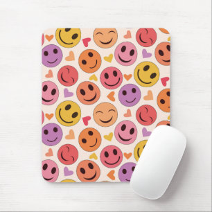 Colourful Smiling Happy faces with hearts  Pattern Mouse Pad