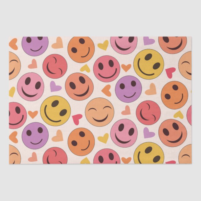 Colourful Smiling Happy faces with hearts   Tissue Paper (Front)
