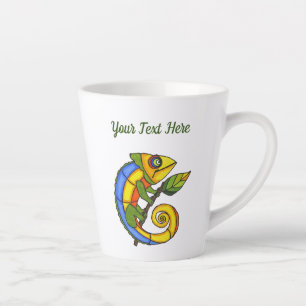 Colourful Smiling Lizard Holding Twig Leaf Latte Mug