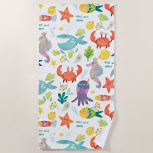 Colourful Smiling Sea Animals Beach Towel