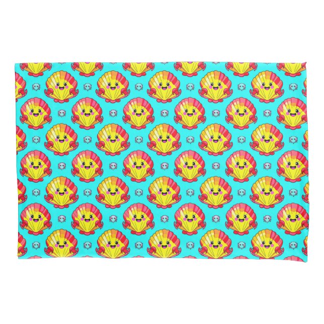Colourful Smiling Seashells and Crabs Pillowcase (Front)