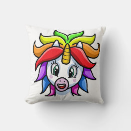 Colourful Smiling Unicorn Throw Pillow