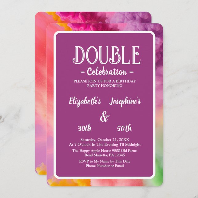 Colourful Smoke Double Joint Birthday Celebration Invitation (Front/Back)