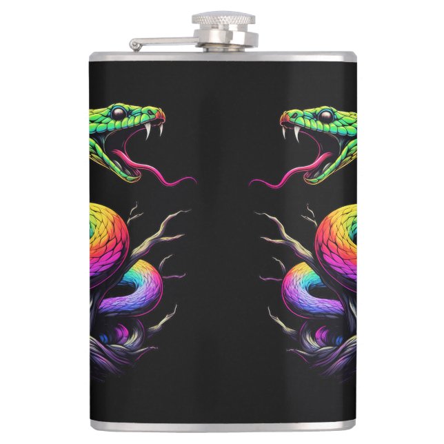Colourful Snake Illustration Hip Flask (Front)