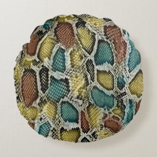 Colourful snake skin: seamless design. round pillow