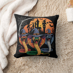 Colourful snakes in witch hats for Halloween night Throw Pillow