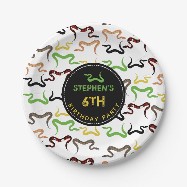 Colourful Snakes Python Reptile Birthday Party Paper Plate (Front)