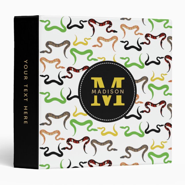 Colourful Snakes Python Reptile Pattern Monogram Binder (Front/Spine)