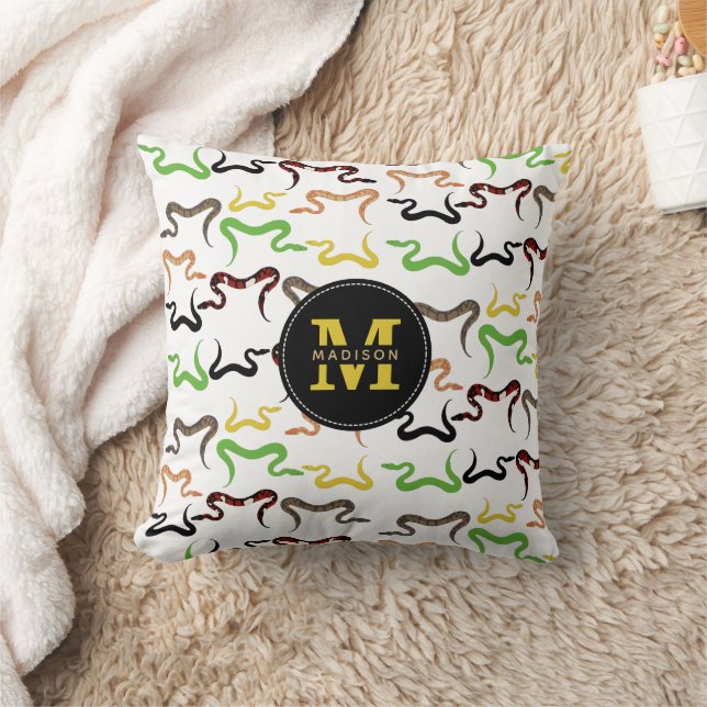 Colourful Snakes Python Reptile Pattern Monogram Throw Pillow (Blanket)