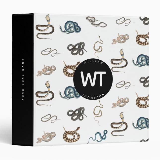 Colourful Snakes Reptile Animal Pattern Monogram Binder (Front/Spine)