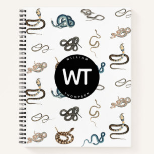 Colourful Snakes Reptile Animal Pattern Monogram Notebook
