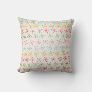 Colourful Snoflakes on Vintage White Holiday Pillo Throw Pillow