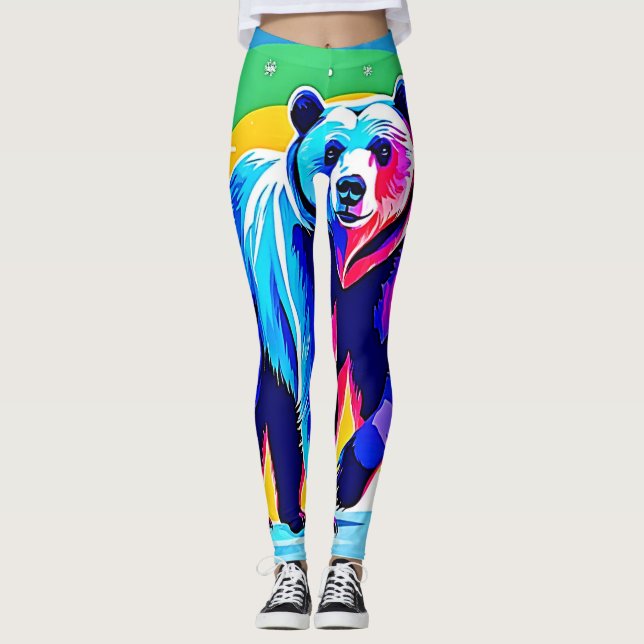 Colourful Snow Bear Art Leggings (Front)