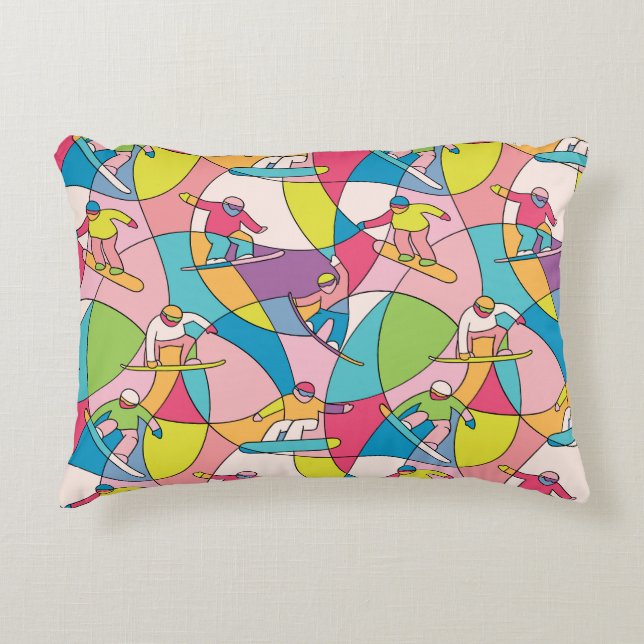 Colourful snowboarders: vintage seamless pattern. accent pillow (Front)