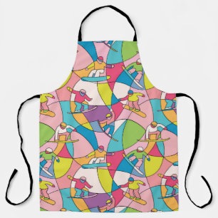 Colourful snowboarders: vintage seamless pattern. apron