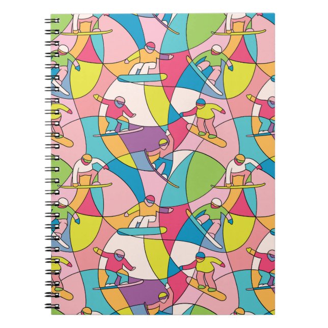 Colourful snowboarders: vintage seamless pattern. notebook (Front)