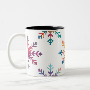 Colourful Snowfall – Modern Rainbow Snowflake Two-Tone Coffee Mug