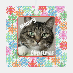 Colourful Snowflake Cat Picture Ornament