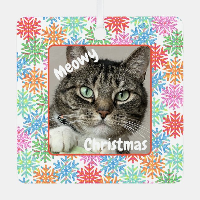 Colourful Snowflake Cat Picture Ornament (Front)