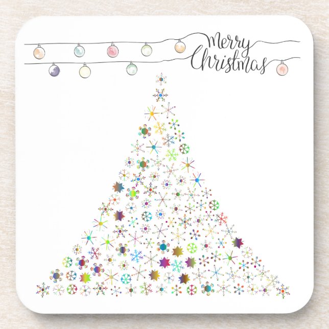 Colourful Snowflake Merry Christmas Tree Party Coaster (Front)