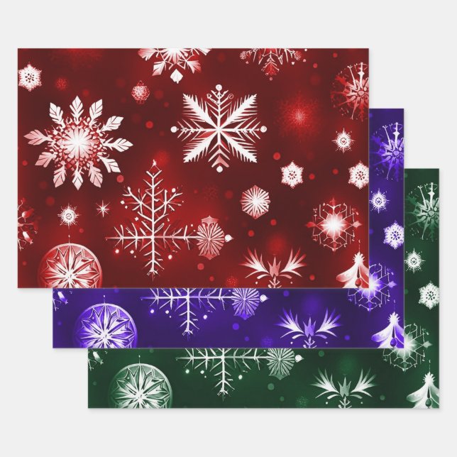 Colourful Snowflake Pattern Collection Wrapping Paper Sheet (Set)