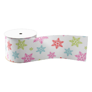 Colourful Snowflake Pattern – Festive Winter Desig Grosgrain Ribbon