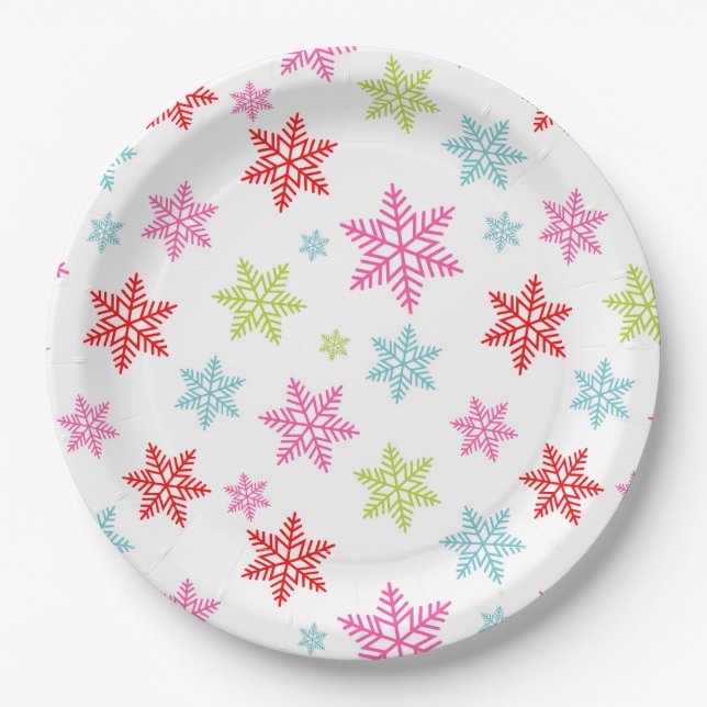 Colourful Snowflake Pattern – Festive Winter Desig Paper Plate (Front)