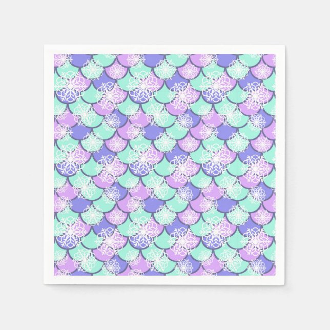 Colourful snowflake with fish scales pattern napkin (Front)