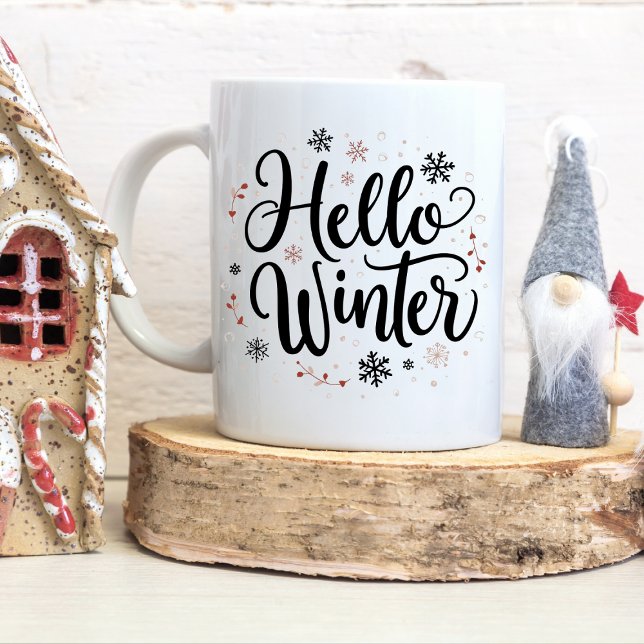 Colourful Snowflakes Hello Winter Elegant Christma Coffee Mug (Creator Uploaded)