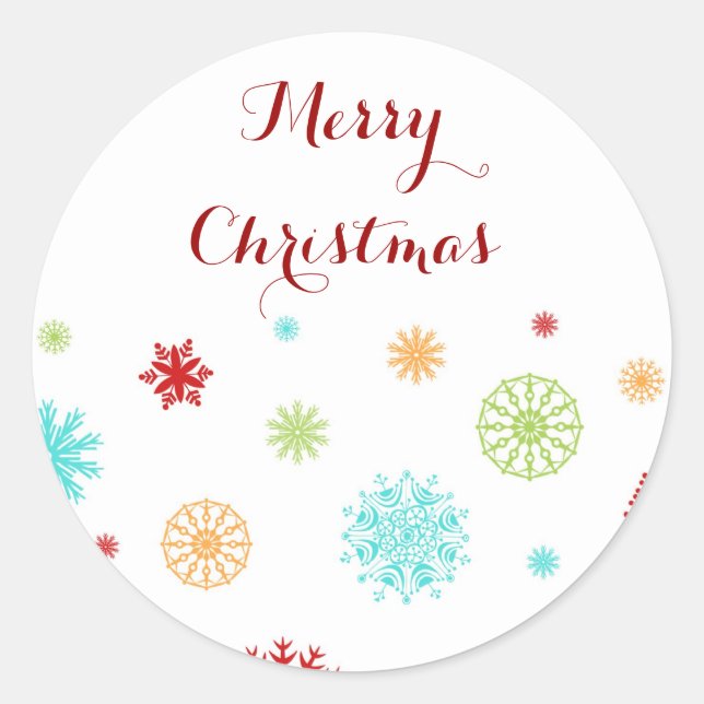 Colourful Snowflakes Merry Christmas Stickers (Front)