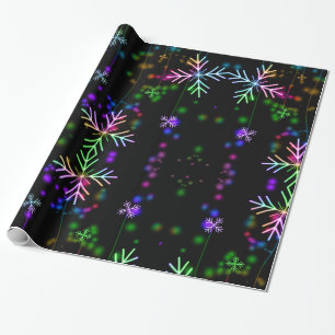 Colourful Snowflakes on Black Wrapping Paper