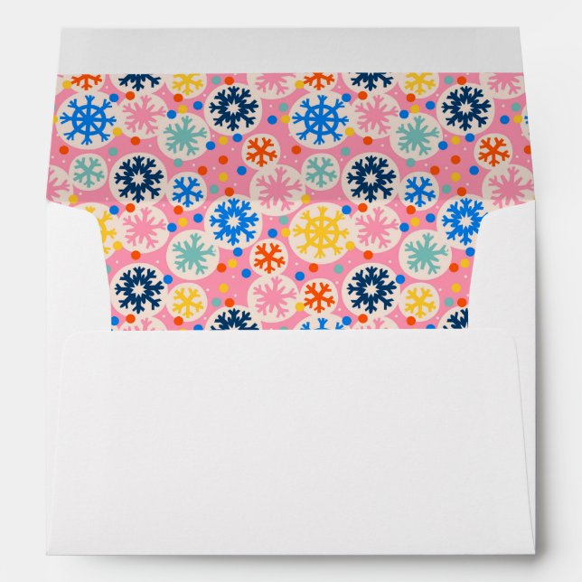 Colourful Snowflakes on Pink Holiday Pattern Envelope (Back (Bottom))