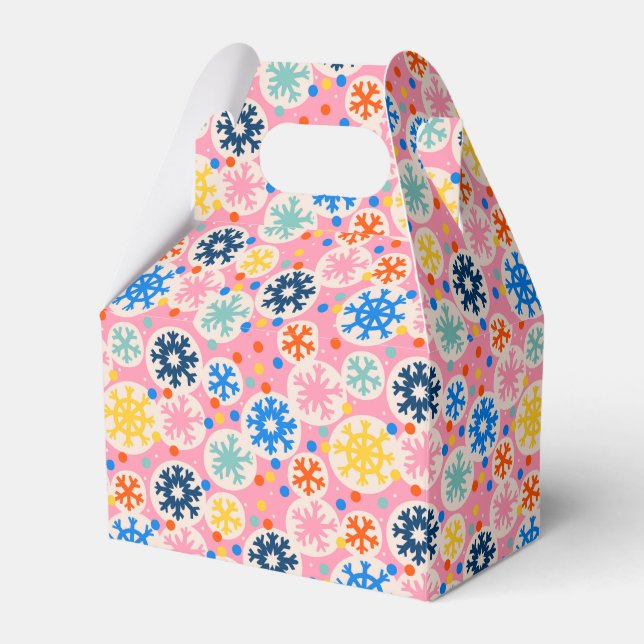 Colourful Snowflakes on Pink Holiday Pattern Favor Box (Front Side)