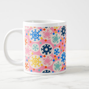 Colourful Snowflakes on Pink Holiday Pattern Large Coffee Mug