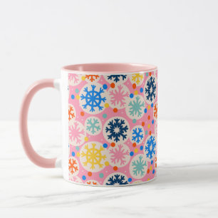 Colourful Snowflakes on Pink Holiday Pattern Mug