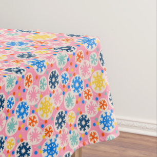 Colourful Snowflakes on Pink Holiday Pattern Tablecloth