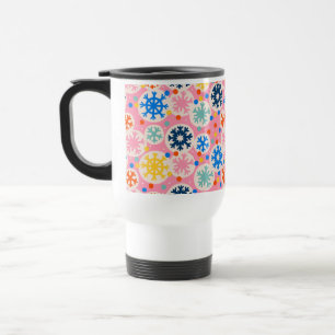 Colourful Snowflakes on Pink Holiday Pattern Travel Mug