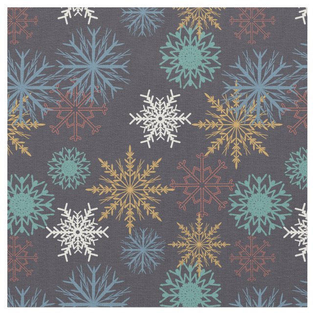 Colourful Snowflakes Pattern Fabric (Close Up)