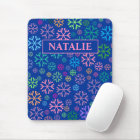 Colourful Snowflakes Pattern on Blue Pink Name