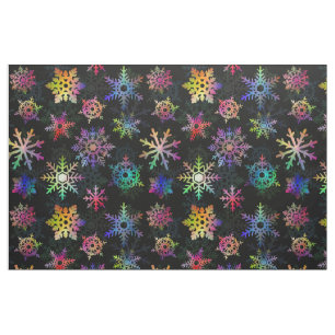 Colourful Snowflakes Winter Christmas Pretty Black Fabric