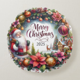 Colourful Snowman & Ornaments Christmas Pillow