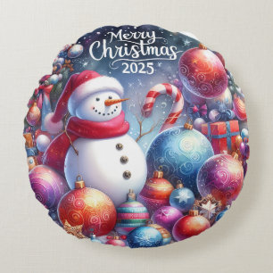Colourful Snowman & Ornaments Christmas Pillow